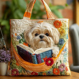 Geantă Artizanală - Shih Tzu cu Cărți și Flori