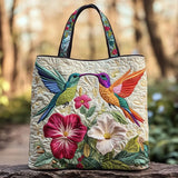 Geantă Matlasată – Colibri cu Flori Albe