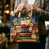 Geantă Artizanală - Design Floral și Cărți