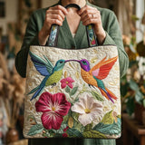 Geantă Matlasată – Colibri cu Flori Albe